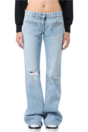Palm Angels Jeansy, Kobieta, Niebieski, W28, Denim, Zniszczone Dzwony Jeansyy