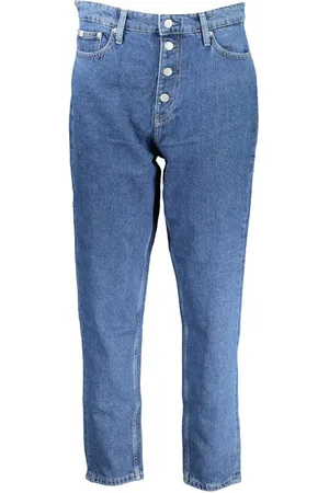 Calvin Klein Jeansy, Kobieta, Niebieski, W26, Bawełna, Niebieskie Bawełniane Damskie Mom Jeansy