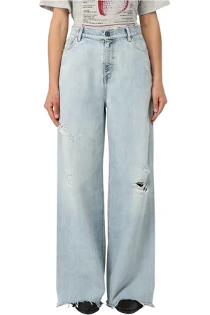 Golden Goose Jeansy, Kobieta, Niebieski, W26, Denim, Rozdarte Dżinsy z Szerokimi Nogawkami