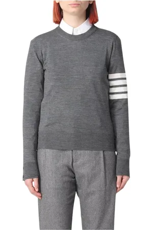 Thom Browne Swetry, Kobieta, Szary, S, Szara Wełniana Sweter z Okrągłym Dekoltem