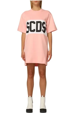 GCDS Sukienki, Kobieta, Różowy, M, Różowa Bluza z Logo Sukienka