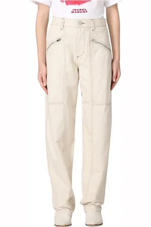 Isabel Marant Jeansy, Kobieta, Beżowy, S, Denim, Beżowe Jeansyy z Szczegółem na Suwak