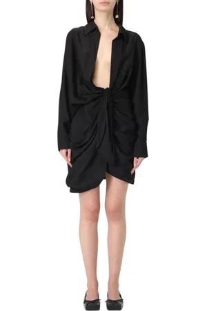 Jacquemus Sukienki, Kobieta, Czarny, 2XS, Czarna Koszulowa Mini Sukienka