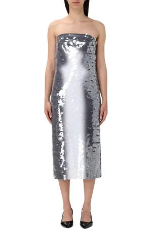 Sportmax Sukienki, Kobieta, Wielobarwność, S, Czarna Sukienka z Cekinami Ombre Midi