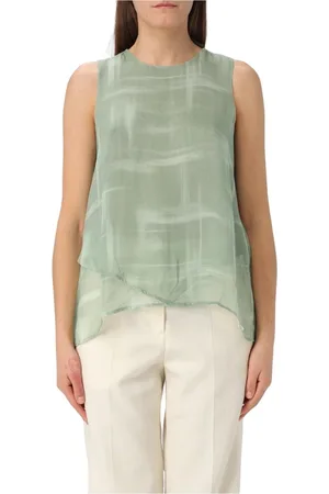 Armani Exchange Koszulki, Kobieta, Zielony, XS, Zielona Jedwabna Bluzka z Abstrakcyjnym Nadrukiem