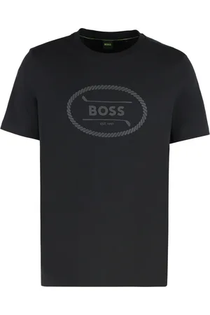 HUGO BOSS Koszulki, Mężczyzna, Czarny, L, Koszulka z okrągłym dekoltem z bawełny z ściągaczem