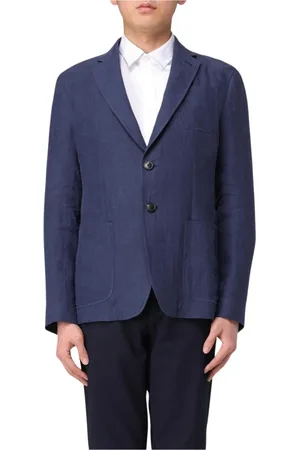 Emporio Armani Kurtki, Mężczyzna, Niebieski, XL, Elegancki Marynarka z Lnu