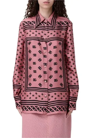 Dolce & Gabbana Bluzki, Kobieta, Różowy, S, Top z jedwabiu z nadrukiem bandany