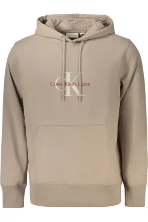 Calvin Klein Bluzy, Mężczyzna, Beżowy, L, Beżowy kaptur z centralną kieszenią i logo