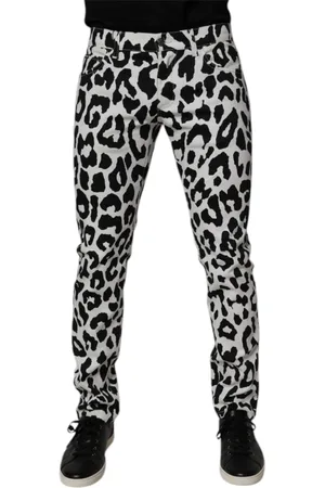 Dolce & Gabbana Jeansy, Mężczyzna, Biały, M, Denim, Leopard Skinny Denim Jeansy