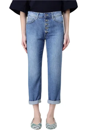 Dondup Jeansy, Kobieta, Niebieski, W29, Denim, Niebieskie Straight Leg Jeansy Z Guzikami