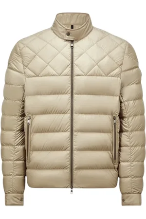 Moncler Kurtki, Mężczyzna, Beżowy, 2XL, Poliester, Kurtka motocyklowa z obszyciem skórzanym beżowa
