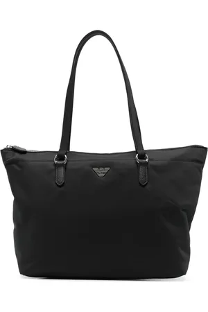 Emporio Armani Torebki, Kobieta, Czarny, ONE SIZE, Nylon, Nylonowa Torba Zip z Plakietką Orła