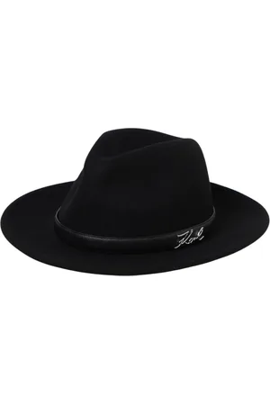Karl Lagerfeld Akcesoria, Kobieta, Czarny, M, Filcowy Kapelusz Fedora z Skórzanym Paskiem