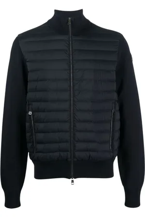 Moncler Kurtki, Mężczyzna, Niebieski, XL, Skóra, Pikowana Kurtka z Kontrastowymi Rękawami