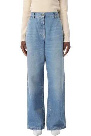 Palm Angels Jeansy, Kobieta, Niebieski, W26, Denim, Rozdarte Dżinsy Wide Leg