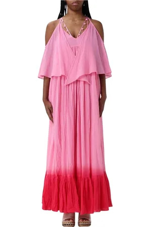 Pinko Sukienki, Kobieta, Różowy, 2XS, Szyfon, Elegancka Sukienka Midi z Asymetrycznym Szyfonem
