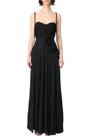 Elisabetta Franchi Sukienki, Kobieta, Czarny, S, Niebieska Metaliczna Sukienka Maxi