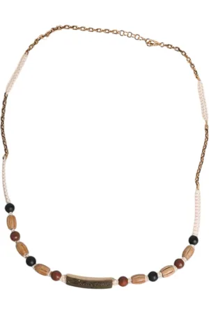 Dolce & Gabbana Akcesoria, unisex, Żółty, ONE SIZE, Czarno-Złoty Naszyjnik z Logo i Koralikami