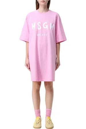 Msgm Sukienki, Kobieta, Różowy, S, Różowa Sukienka z Logo