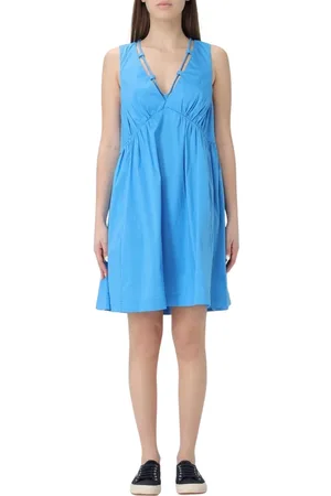 Pinko Sukienki, Kobieta, Niebieski, 2XS, Elegancka Sukienka Bez Rękawów z Dekoltem w Serek z Bawełny