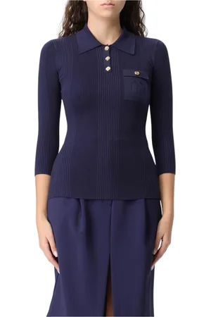 Elisabetta Franchi Koszulki, Kobieta, Niebieski, L, Granatowy Swetrowy Polo Shirt