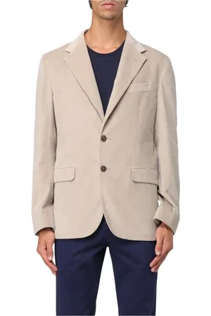 FAY Kurtki, Mężczyzna, Beżowy, M, Corduroy Blazer Notch Lapel