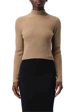 Michael Kors Swetry, Kobieta, brązowy, M, Len, Żakardowy Sweter z golfem