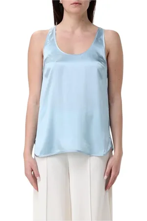 Pinko Koszulki, Kobieta, Niebieski, XS, Niebieski Jedwabny Top Cami