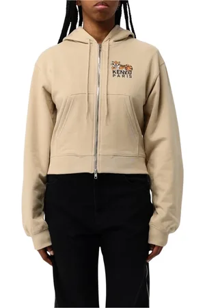 Kenzo Bluzy, Kobieta, Beżowy, S, Bluza z zamkiem i haftem tygrysa