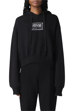 VERSACE Bluzy, Kobieta, Czarny, M, Czarny Sweter z Logo Stylowy Wygodny Krój