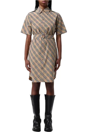 Burberry Sukienki, Kobieta, Beżowy, XS, Elegancka Mini Sukienka z Paskiem