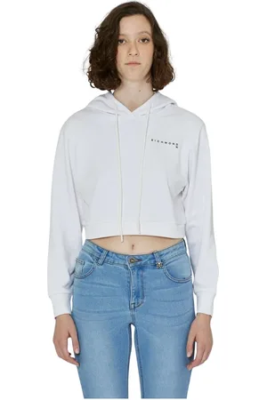 John Richmond Bluzy, Kobieta, Biały, XS, Bawełna, Crop bluza z kapturem i logo