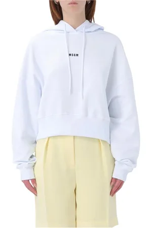 Msgm Bluzy, Kobieta, Biały, S, Biała Cropped Hoodie Sweatshirt