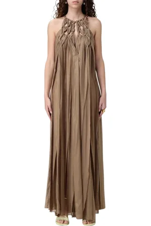 Cult Gaia Sukienki, Kobieta, Beżowy, M, Złota Sukienka Maxi z Dekoltem na Szyi Elegancka Deklaracja