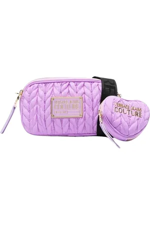 VERSACE Torebki, Kobieta, Fioletowy, ONE SIZE, Nylon, Pikowana torba na ramię z portfelem na monety