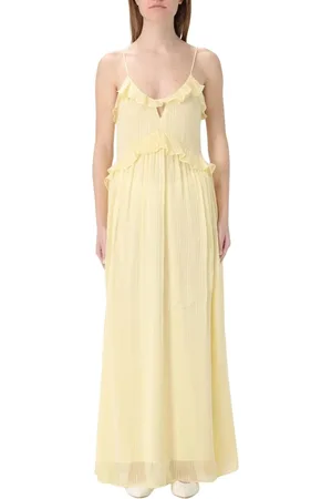 Twin-Set Sukienki, Kobieta, Beżowy, S, Elegancka Sukienka Maxi z Falbaną