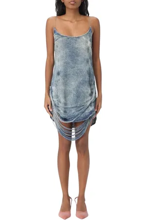 Diesel Sukienki, Kobieta, Niebieski, XS, Denim, Niebieska Sukienka Jeansyowa Mini Z Podwiniętym Dołem