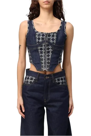 AMIRI Koszulki, Kobieta, Niebieski, S, Denim, Niebieski Top Gorsetowy Bez Rękawów