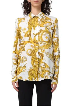 VERSACE Bluzki, Kobieta, Wielobarwność, M, Koszula Jedwabna z Barokowym Nadrukiem Elegancka Biała