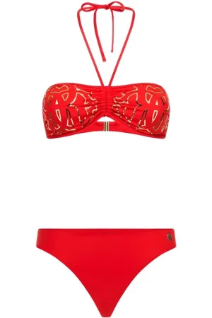 Roberto Cavalli Stroje kąpielowe, Kobieta, Czerwony, M, Monogram Bikini Halterneck Clasp Fastening