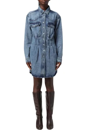 Isabel Marant Sukienki, Kobieta, Niebieski, M, Plisowana Jeansyowa Sukienka