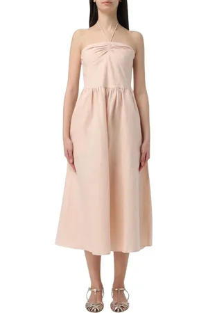Armani Exchange Sukienki, Kobieta, Różowy, XS, Różowa Sukienka Midi z lnem na szyi