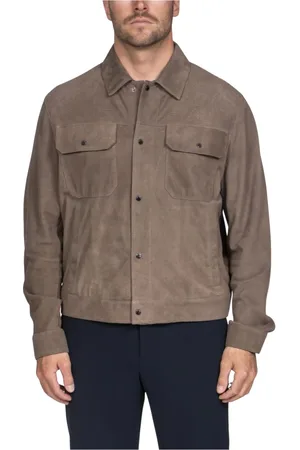 Emporio Armani Kurtki, Mężczyzna, brązowy, S, Płaszcz Blouson w Kolorze Pustyni Taupe Męska Moda