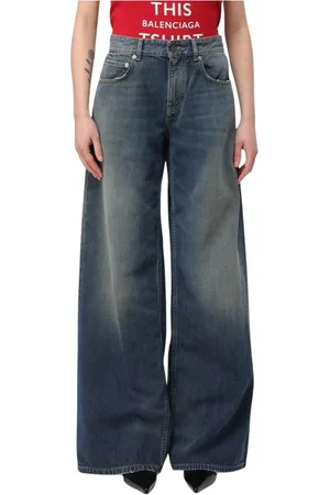 Balenciaga Jeansy, Kobieta, Niebieski, W27, Len, Wysoko taliowane szerokie nogawki niebieskie jeansy