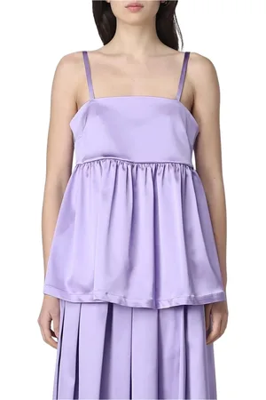 SEMICOUTURE Koszulki, Kobieta, Fioletowy, L, Elegant Satin Cami Top
