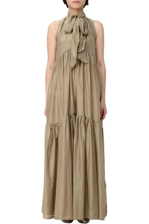 SEMICOUTURE Sukienki, Kobieta, Beżowy, L, Elegancka Beżowa Sukienka Midi
