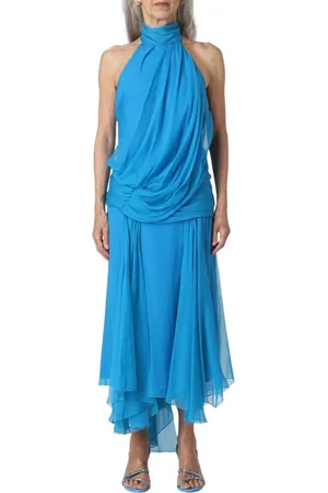 Alberta Ferretti Sukienki, Kobieta, Niebieski, S, Turkusowa Jedwabna Sukienka Midi