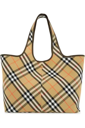 Burberry Torebki, Kobieta, Beżowy, ONE SIZE, Torebka w Kratke z Wykończeniem Skóry