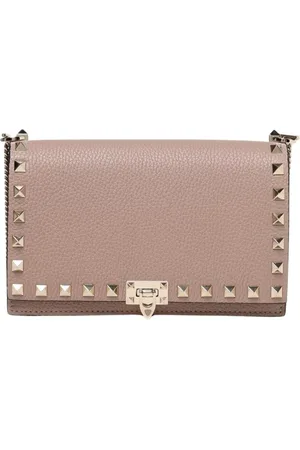 VALENTINO GARAVANI Torebki, Kobieta, Różowy, ONE SIZE, Len, Blush Rockstud Kopertówka